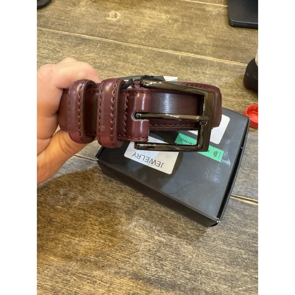 New Mio Marino Men's Burgundy Dual Loop Classic Prong Leather Belt Size 36